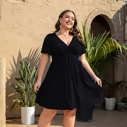 💗LAST DAY SALE 50% OFF⚡50K+ SOLD!!👗Elegant V-Neck Twist Front Dress with Pockets