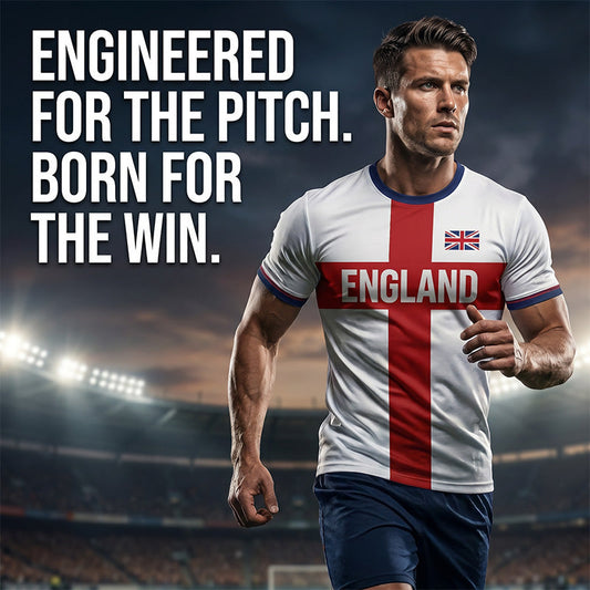 🎉Limited-time Special Price:£14.99!!!⚽ England Football T-Shirt, Large Letter Print, Sporty Casual Wear, Must-Have Culture Tee, Short Sleeve, Long Length, Loose-Fitting