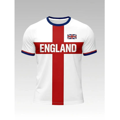 🎉Limited-time Special Price:£14.99!!!⚽ England Football T-Shirt, Large Letter Print, Sporty Casual Wear, Must-Have Culture Tee, Short Sleeve, Long Length, Loose-Fitting