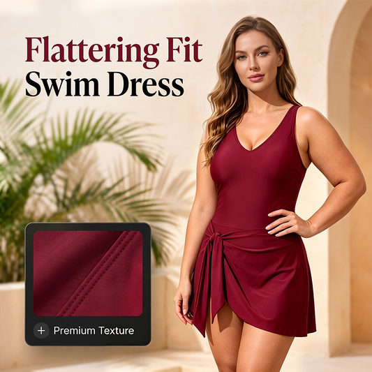 🥳SUMMER HOT SALE🥳💞50K+ SOLD!💥50% OFF! 🩱Women Plus Size Swim Dress One-Piece Solid Color Swimsuit