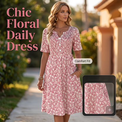 💗LAST DAY SALE 50% OFF⚡50K+ SOLD!!🌸Women's Casual V-Neck Print Dress with Pockets👗