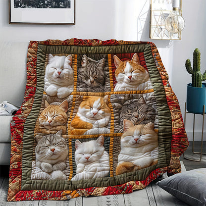 🎁LAST DAY SALE: £9.99!! 🐱💤 Cozy 9‑Panel Sleeping Cats Blanket – Ultra‑Soft Flannel, Reversible Design, Perfect for Sofa, Bed & Travel 🌙✨
