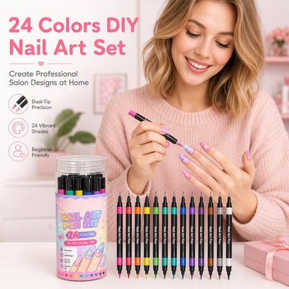 📢Surprise Price: Only £8.99!!!⏰️ 24 Colors Dual Ended Nail Art Pens Set