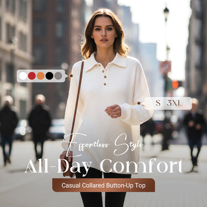 🥳AUTUMN HOT SALE🥳🍂50K+ SOLD!💥50% OFF! 🧶Casual Collared Button-Up Top👚