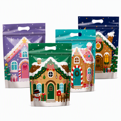 🎄Christmas Pre Sale￡9.99!!☃️🎅50 Pack Christmas Candy Bags Cartoon Stand Up Zipper Pouches for Snowflake Crisp Cookie and Baking Food Packaging