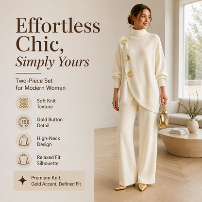 🥳Limited-time Special Price:£25.99!!!🥳🍂50K+ SOLD!💥Women's Elegant Turtleneck Sweater & Wide-Leg Pants Set