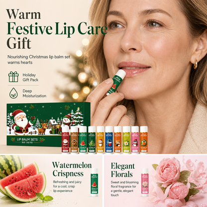 🎄Christmas Pre Sale￡8.99!!☃️ Christmas Lip Balm Set – 10-Piece Moisturizing Tubes, Watermelon & Floral Dual Scent & Natural Beeswax Formula – Festive Gift-Ready Winter Lip Care 💋