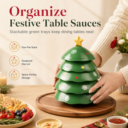 🎁Christmas Best Gift Idea￡8.99!!🎄🎅Creative Christmas Tree Shaped 5 Compartment Dipping Sauce Dish and Snack Serving Tray for Home Living Room
